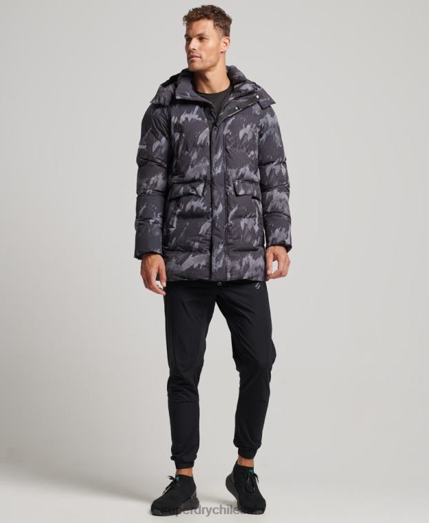 hombres Superdry gris oscuro abrigo acolchado boxy 2R68Z5365