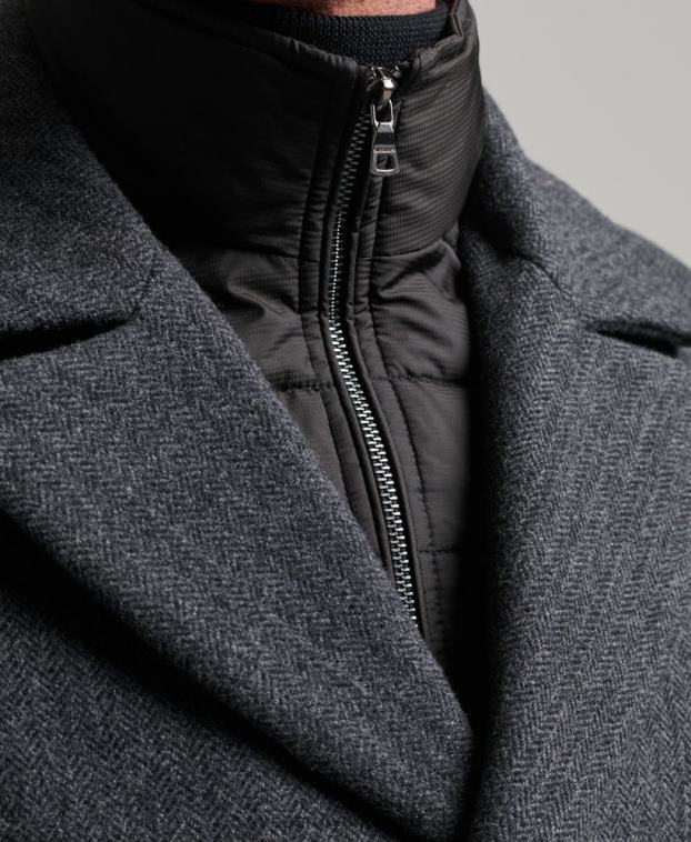 hombres Superdry gris oscuro abrigo corto de lana con forro removible 2R68Z1136
