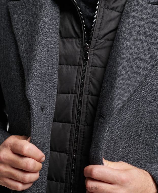 hombres Superdry gris oscuro abrigo corto de lana con forro removible 2R68Z1136
