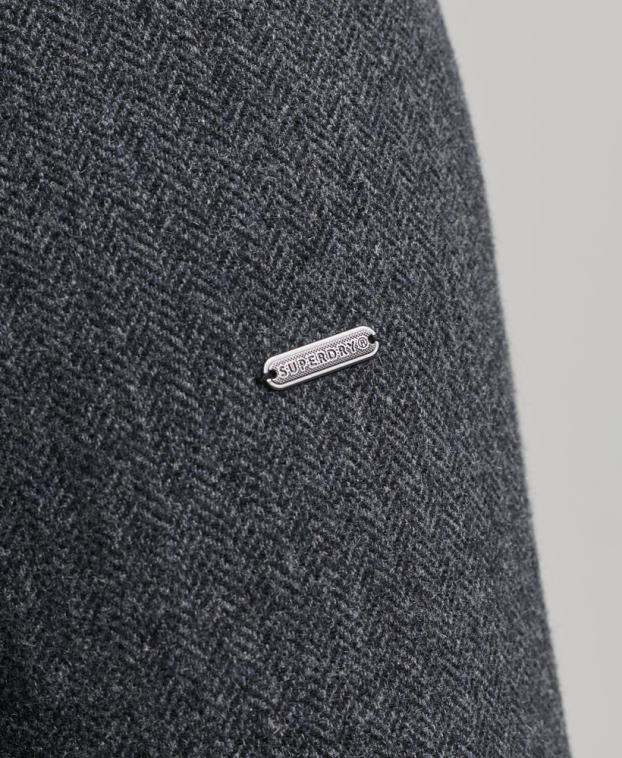 hombres Superdry gris oscuro abrigo corto de lana con forro removible 2R68Z1136