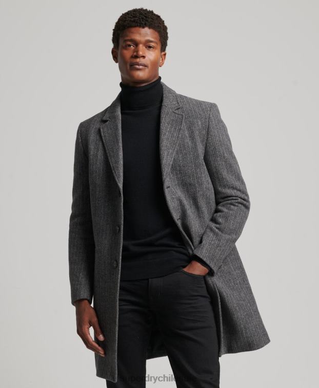 hombres Superdry gris oscuro abrigo de lana con forro removible 2R68Z1072