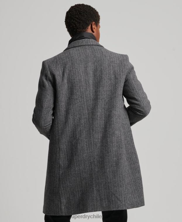 hombres Superdry gris oscuro abrigo de lana con forro removible 2R68Z1072
