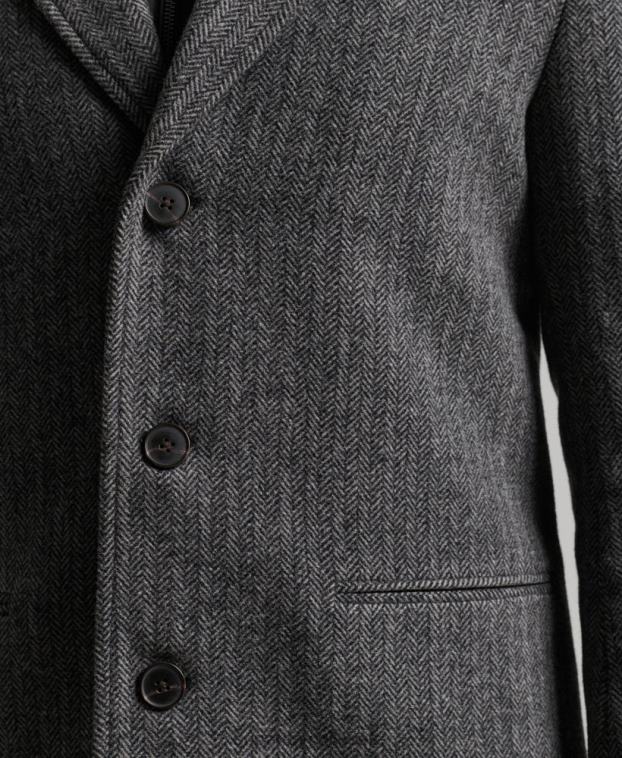 hombres Superdry gris oscuro abrigo de lana con forro removible 2R68Z1072