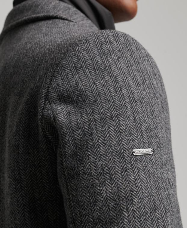 hombres Superdry gris oscuro abrigo de lana con forro removible 2R68Z1072