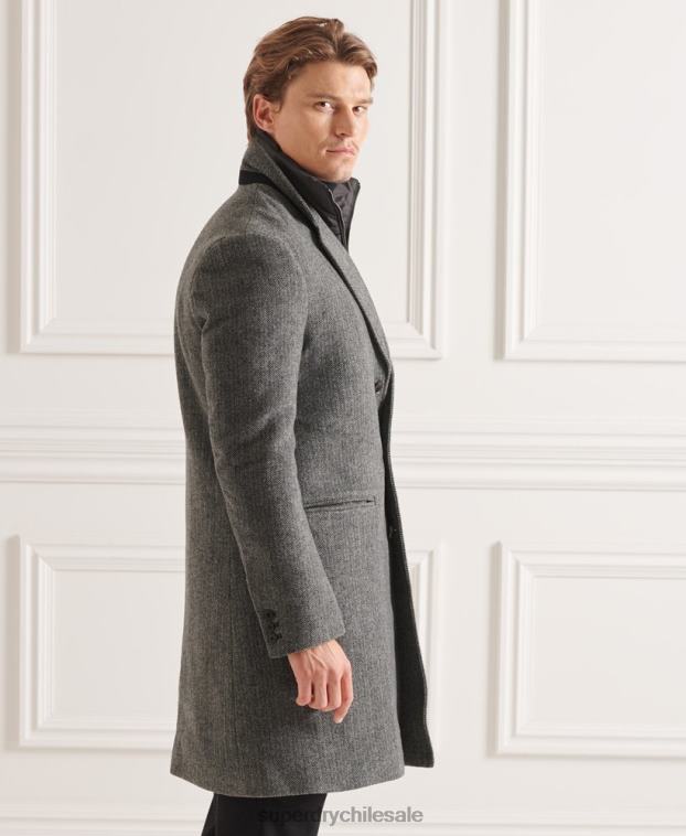 hombres Superdry gris oscuro abrigo studios acolchado de lana 2R68Z1167