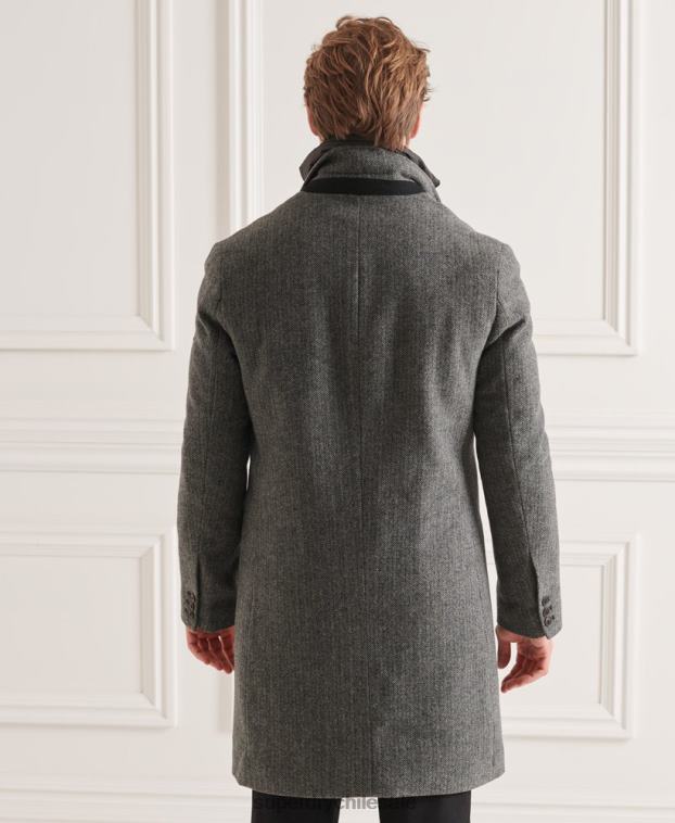 hombres Superdry gris oscuro abrigo studios acolchado de lana 2R68Z1167