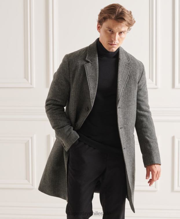 hombres Superdry gris oscuro abrigo studios acolchado de lana 2R68Z1167