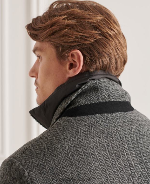hombres Superdry gris oscuro abrigo studios acolchado de lana 2R68Z1167