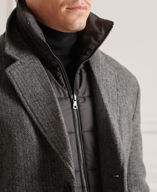 hombres Superdry gris oscuro abrigo studios acolchado de lana 2R68Z1167
