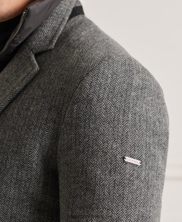 hombres Superdry gris oscuro abrigo studios acolchado de lana 2R68Z1167