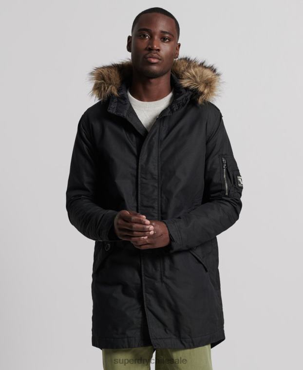 hombres Superdry gris oscuro parka service con ribete de piel sintética 2R68Z1171