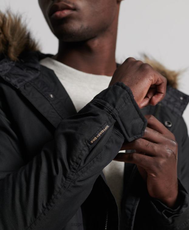 hombres Superdry gris oscuro parka service con ribete de piel sintética 2R68Z1171
