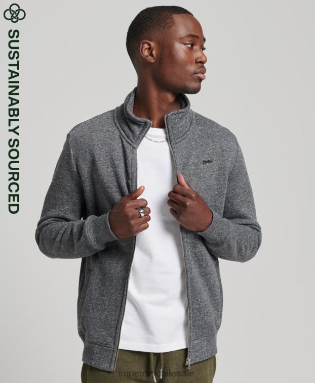 hombres Superdry gris oscuro top deportivo de algodón orgánico con cremallera y logo vintage 2R68Z6454