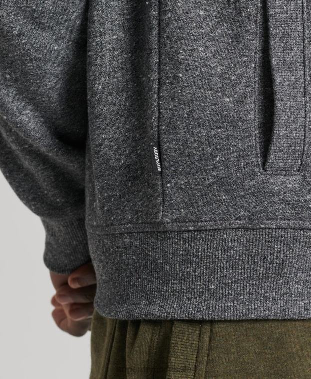 hombres Superdry gris oscuro top deportivo de algodón orgánico con cremallera y logo vintage 2R68Z6454