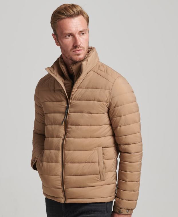hombres Superdry marrón abrigo acolchado corto y ligero 2R68Z975