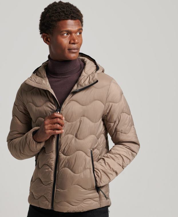 hombres Superdry marrón abrigo acolchado ligero con capucha 2R68Z1002