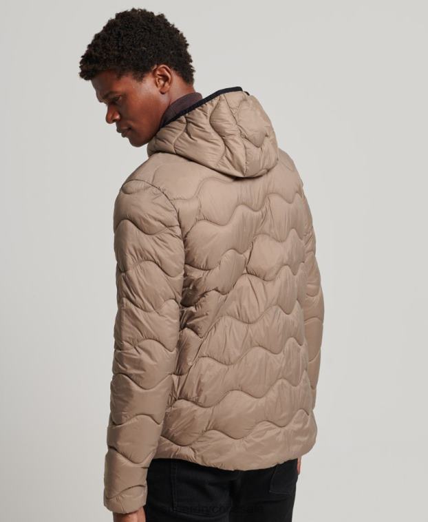 hombres Superdry marrón abrigo acolchado ligero con capucha 2R68Z1002