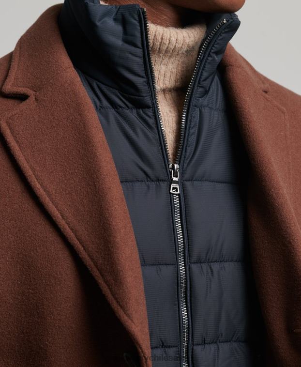 hombres Superdry marrón abrigo de lana con forro removible 2R68Z972