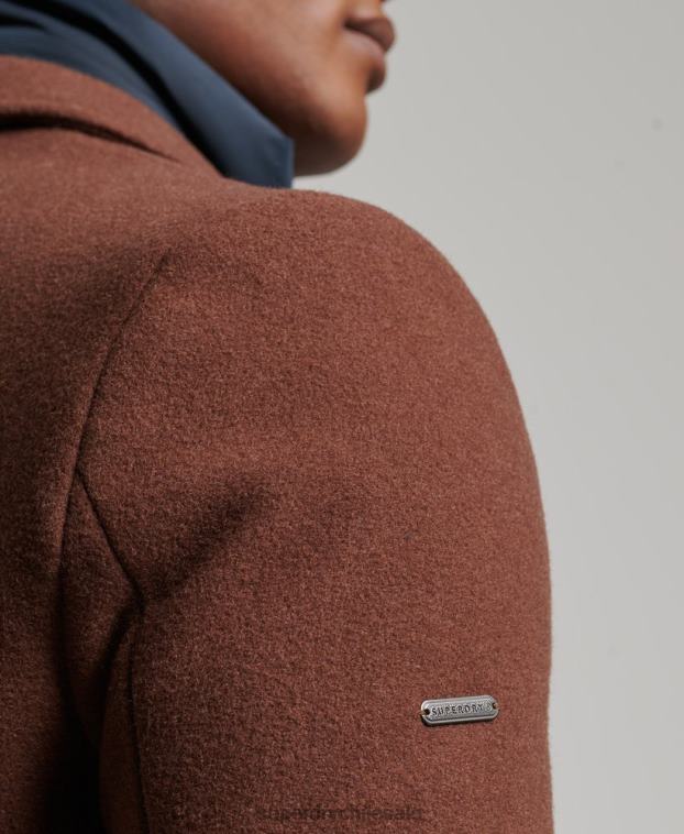 hombres Superdry marrón abrigo de lana con forro removible 2R68Z972