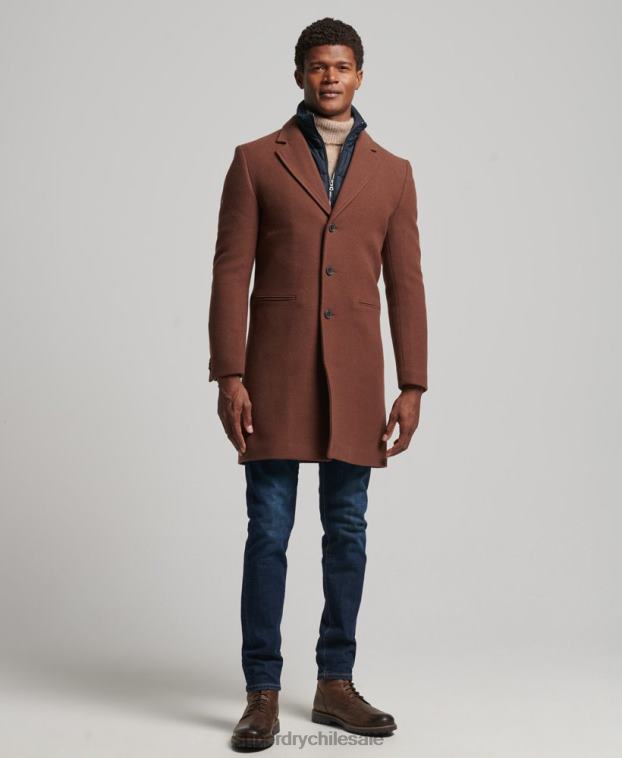 hombres Superdry marrón abrigo de lana con forro removible 2R68Z972