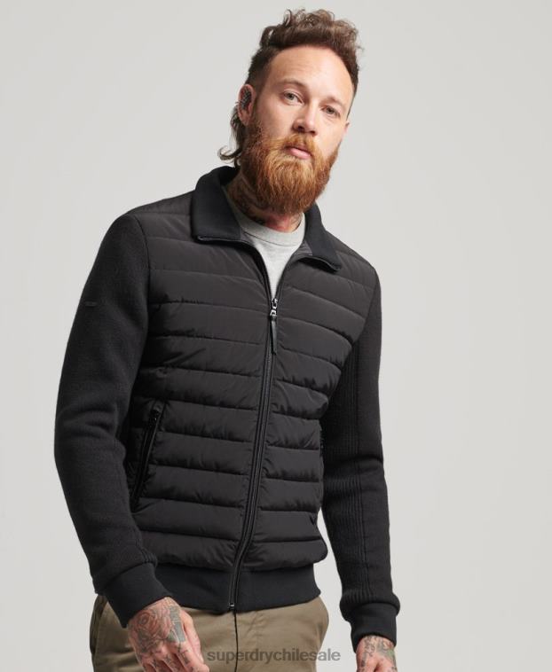 hombres Superdry negro abrigo acolchado con mezcla de punto híbrido 2R68Z1035