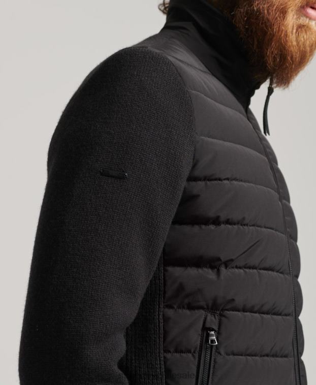 hombres Superdry negro abrigo acolchado con mezcla de punto híbrido 2R68Z1035