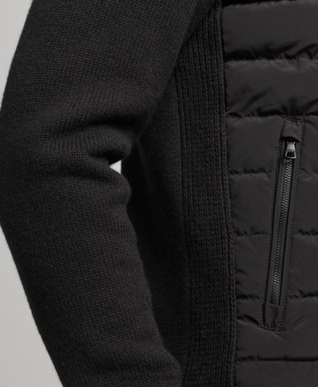 hombres Superdry negro abrigo acolchado con mezcla de punto híbrido 2R68Z1035