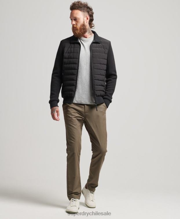 hombres Superdry negro abrigo acolchado con mezcla de punto híbrido 2R68Z1035