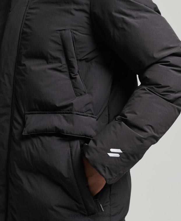 hombres Superdry negro abrigo acolchado con palangre 2R68Z4489