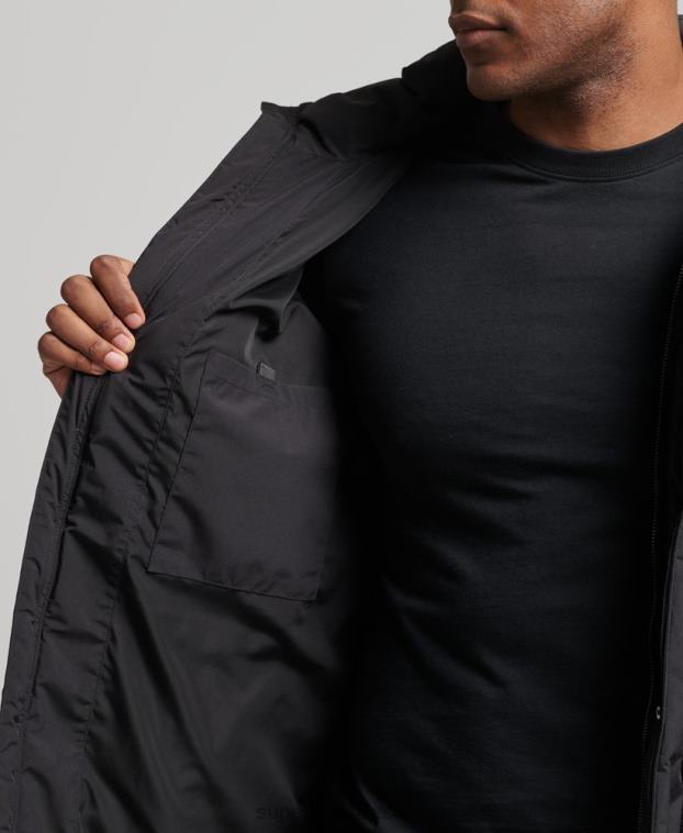 hombres Superdry negro abrigo acolchado con palangre 2R68Z4489