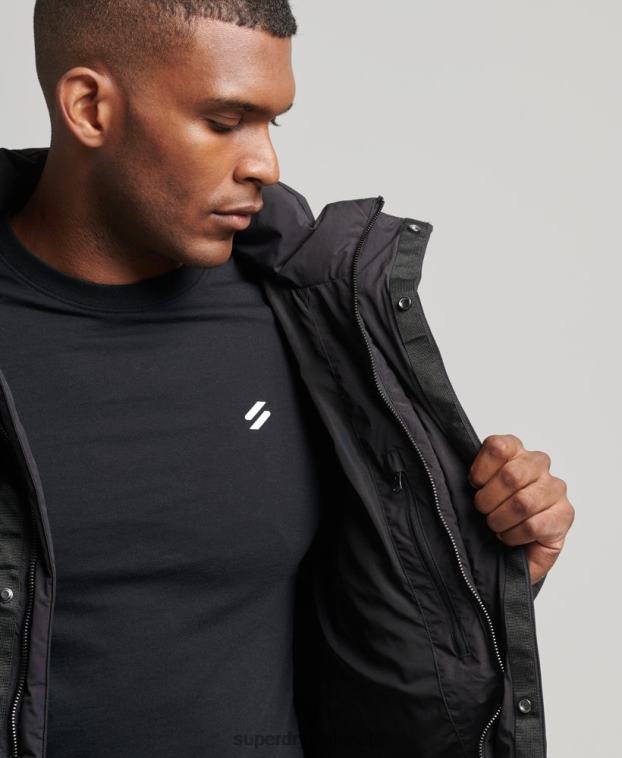 hombres Superdry negro abrigo acolchado con palangre 2R68Z4489