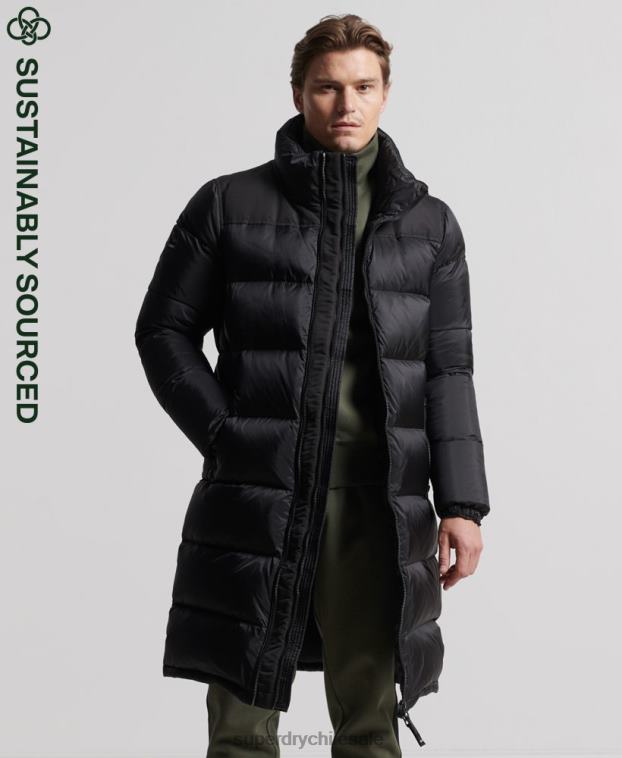 hombres Superdry negro abrigo acolchado con plumas largas 2R68Z4652