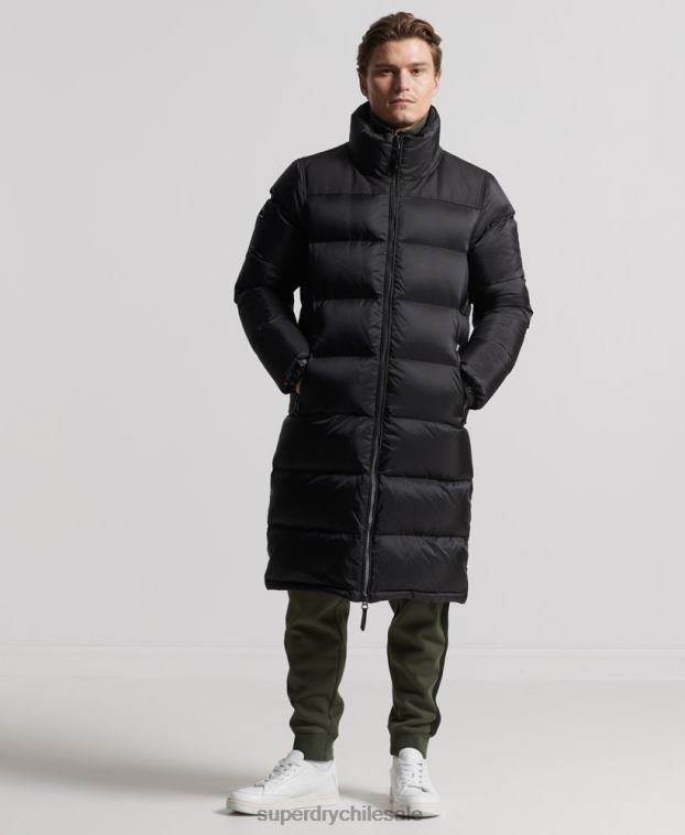 hombres Superdry negro abrigo acolchado con plumas largas 2R68Z4652