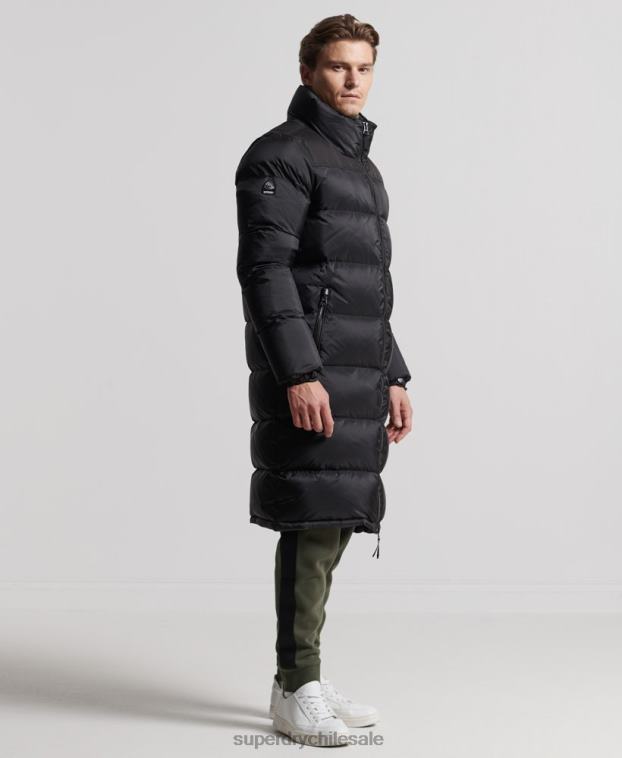 hombres Superdry negro abrigo acolchado con plumas largas 2R68Z4652