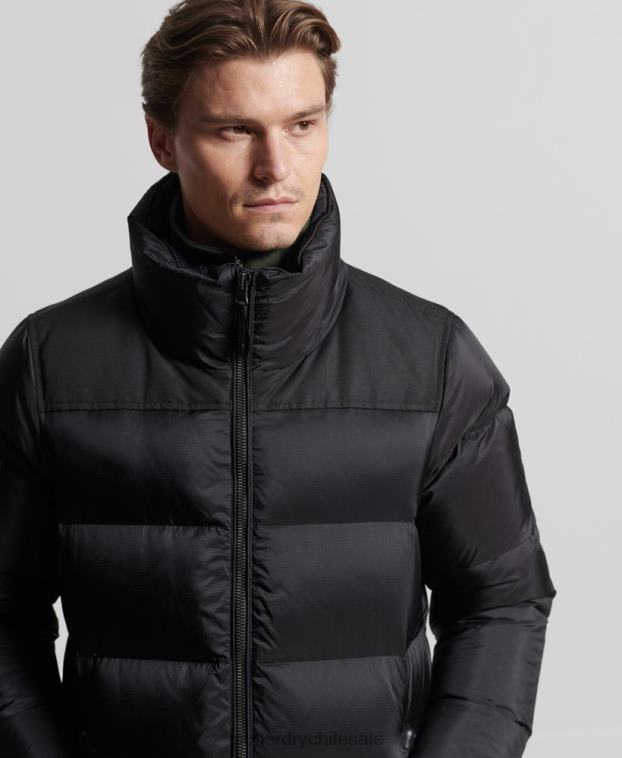 hombres Superdry negro abrigo acolchado con plumas largas 2R68Z4652