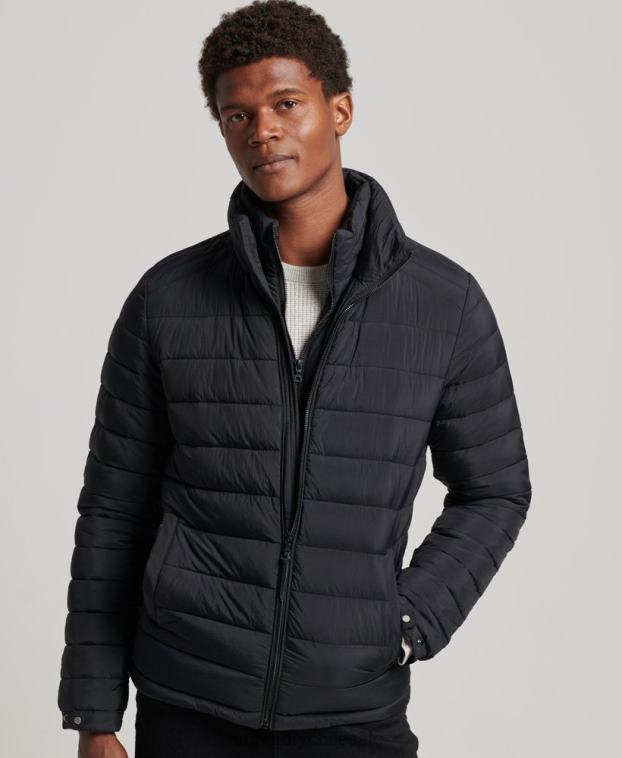 hombres Superdry negro abrigo acolchado corto y ligero 2R68Z1029