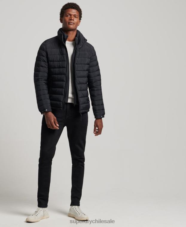 hombres Superdry negro abrigo acolchado corto y ligero 2R68Z1029