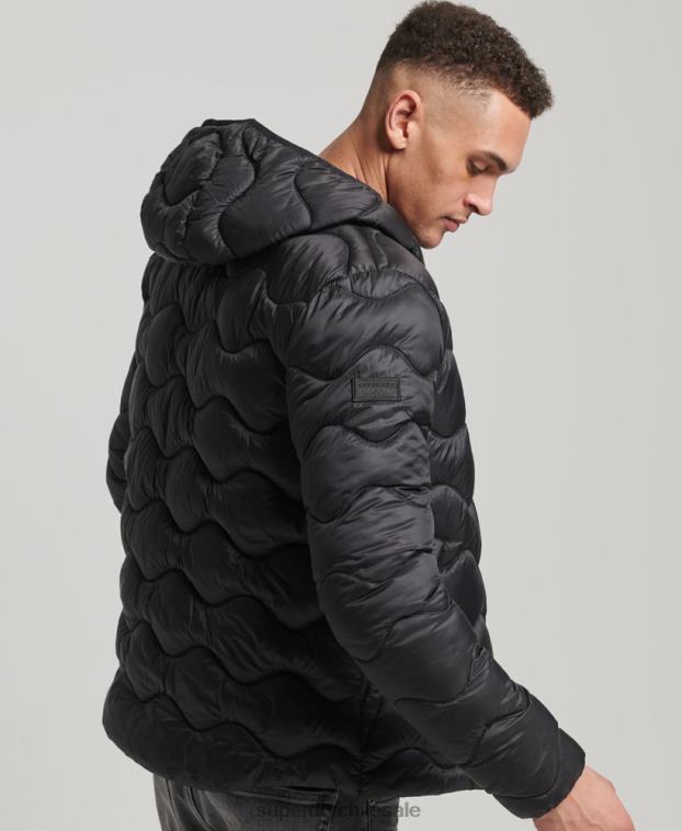 hombres Superdry negro abrigo acolchado ligero con capucha 2R68Z1001