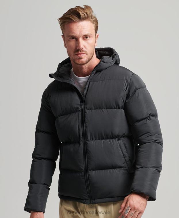 hombres Superdry negro abrigo corto acolchado 2R68Z1056