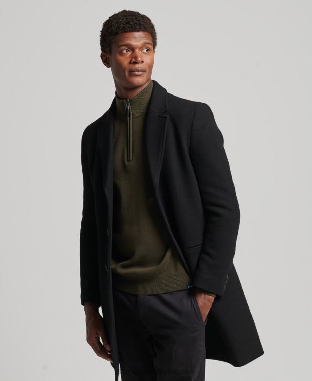 hombres Superdry negro abrigo de lana con forro removible 2R68Z1117