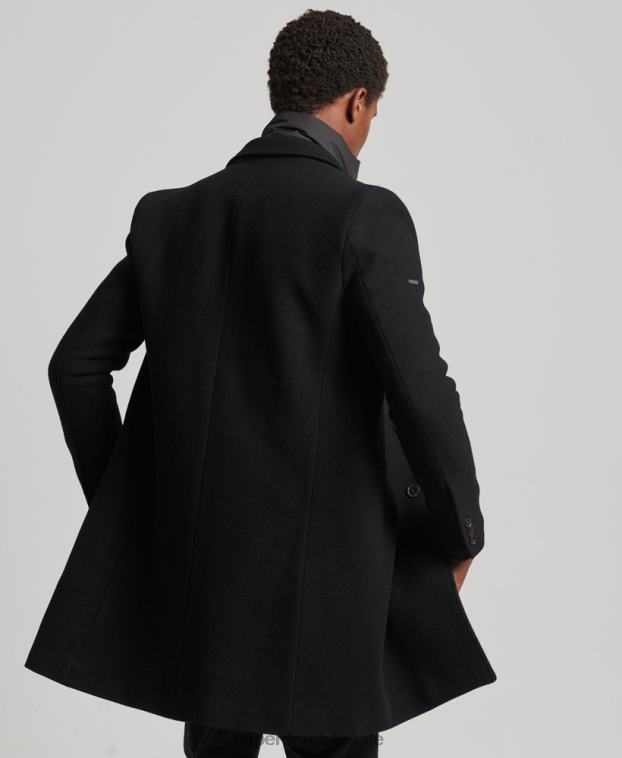 hombres Superdry negro abrigo de lana con forro removible 2R68Z1117
