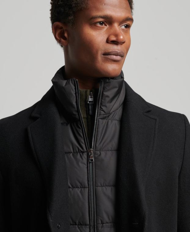hombres Superdry negro abrigo de lana con forro removible 2R68Z1117