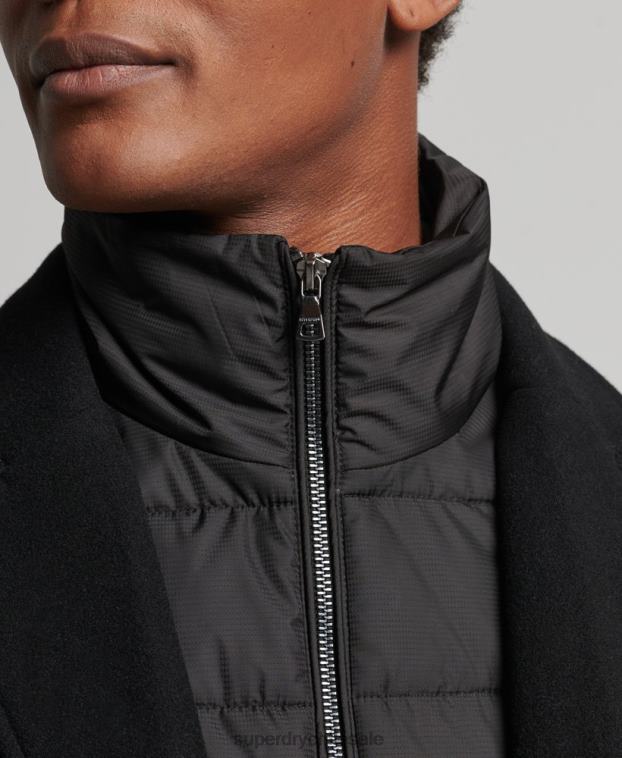 hombres Superdry negro abrigo de lana con forro removible 2R68Z1117