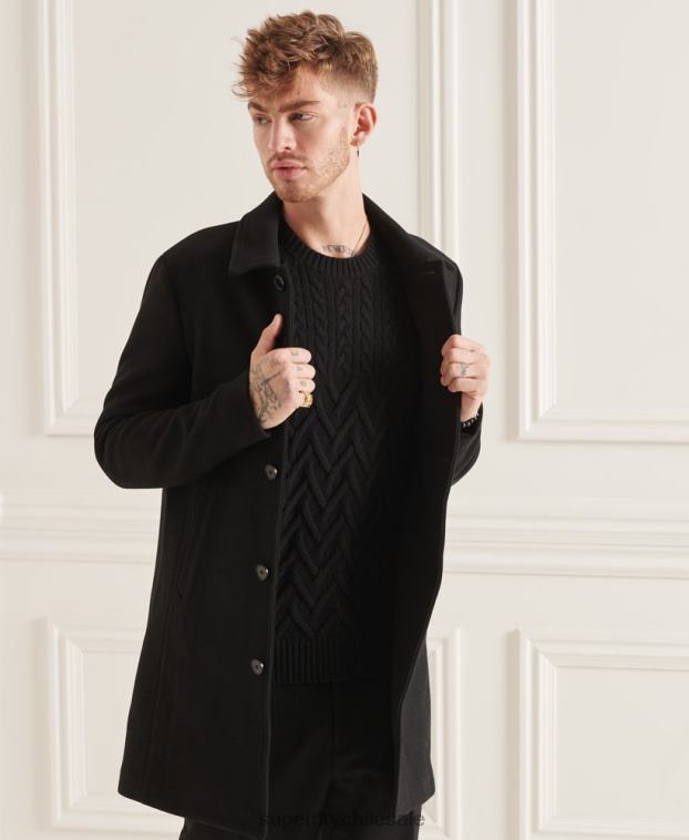 hombres Superdry negro abrigo estudios de lana 2R68Z1150