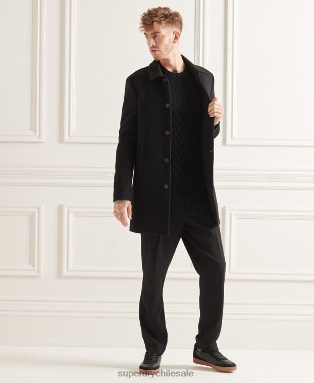 hombres Superdry negro abrigo estudios de lana 2R68Z1150