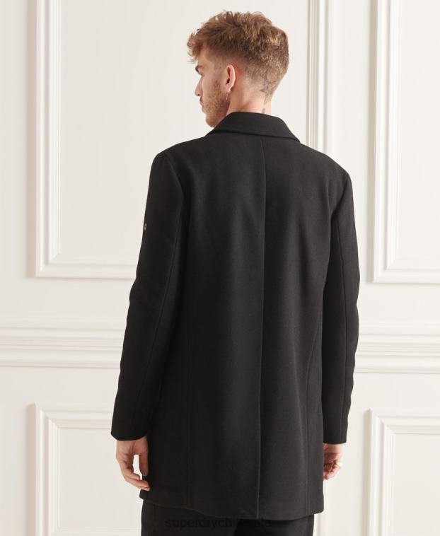 hombres Superdry negro abrigo estudios de lana 2R68Z1150