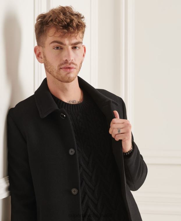 hombres Superdry negro abrigo estudios de lana 2R68Z1150