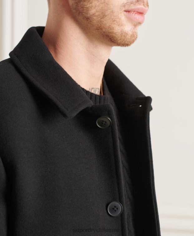 hombres Superdry negro abrigo estudios de lana 2R68Z1150