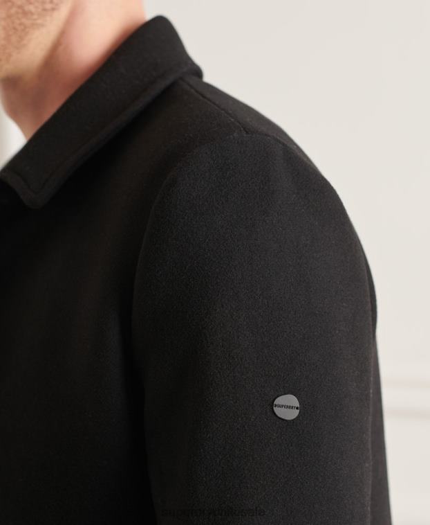 hombres Superdry negro abrigo estudios de lana 2R68Z1150