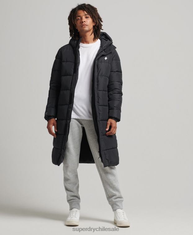 hombres Superdry negro abrigo largo con capucha y logo 2R68Z4481
